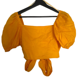 Luisa Spagnoli Yellow Puff Sleeve Linen Crop Top - Size S